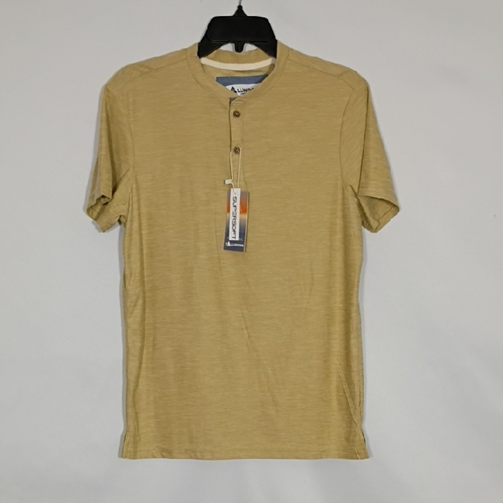 NWT Tallwoods Mens Latte Super Soft Short Sleeve Henley Heathered Size Small